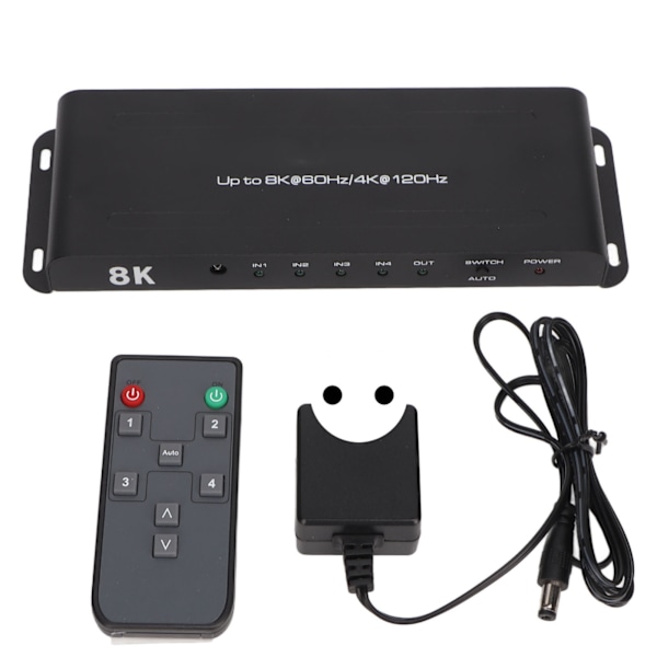 8K HD Switcher 4 Inn 1 Ut 40Gbps 8K 60Hz 4K 120Hz Fjernkontroll HD Multimedia Switcher for Projektor PC 100‑240V EU Plugg