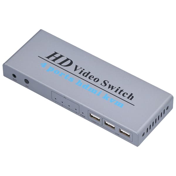 KVM Switch 4 Input 1 Output 4 Port HighDefinition Multimedia Interface Skærm Switcher med 4 Tilslutningskabler til PC