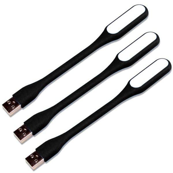 3kpl mini USB LED-valolamppu, USB valo kannettavan tietokoneen näppäimistölle, joustava lukuvalo, USB virralla toimiva LED-valo, kannettava USB-kannettavan USB -valo Black