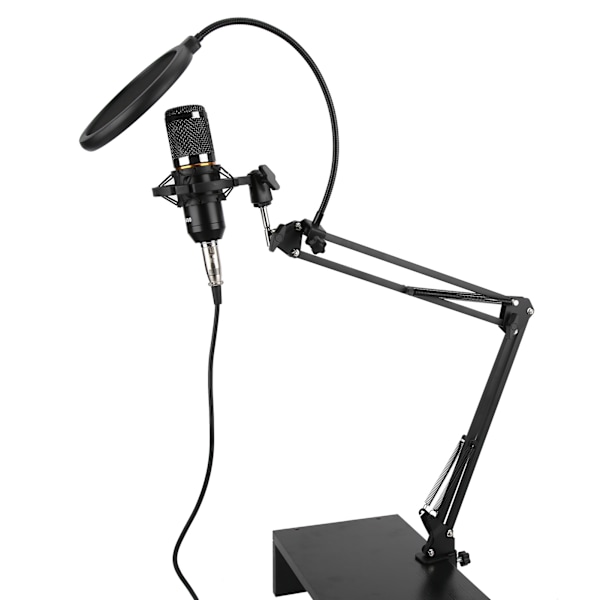 Kondensatormikrofonsett USB med fleksibel arm BM800 for PC Stasjonær bærbar (svart svart)