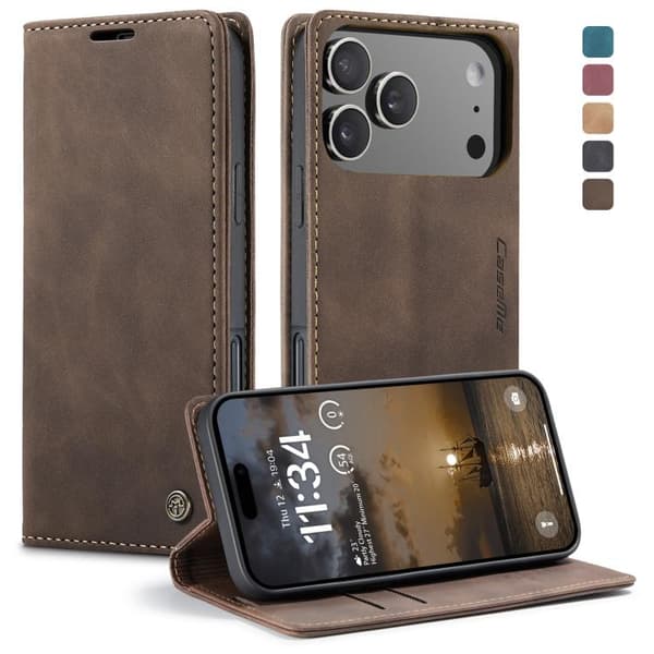 【NX】Kompatibel med iPhone 17 Pro-deksel Skinnveske Multifunksjonell Horisontal Flip Kaffe
