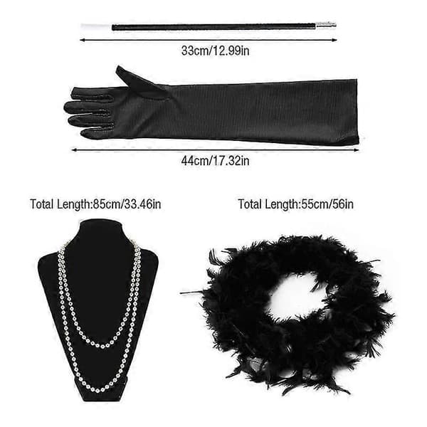 1920'er dametøj Tilbehør Flapper 1920'er Charleston pigekjole sæt Black 1 Set