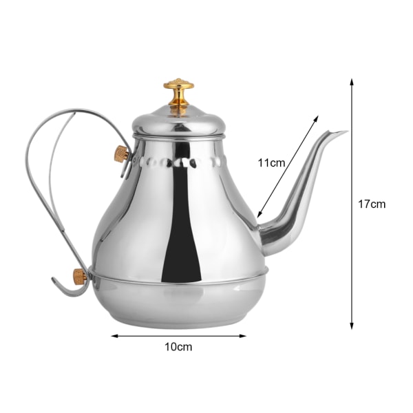 1,2 litran ruostumattomasta teräksestä valmistettu hansikahvinkeitin, jossa on teesuodatin ja sisäkäyttöön tarkoitettu kahvipannu