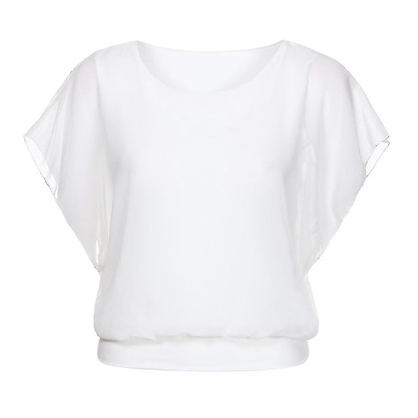 Afslappet Løstsiddende Hvid Chiffon Batwing Ærme Kvinders T-shirt
