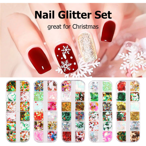 Nail Glitter set 12 kappaletta tekojalokivikynsikoristeita nail art varten Tee itse -kynsikiiltovalikoima, malli: Monivärinen SDLP-06
