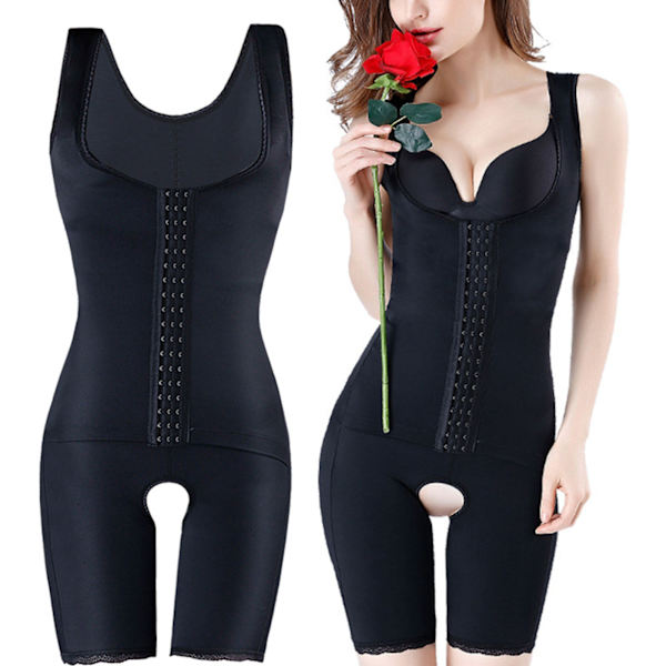 3-rækkers kroge Shapewear Kompressionsbeklædning Midjetræner Butt Lifter Post Partum Åben Butt Body Shaper Sort XL