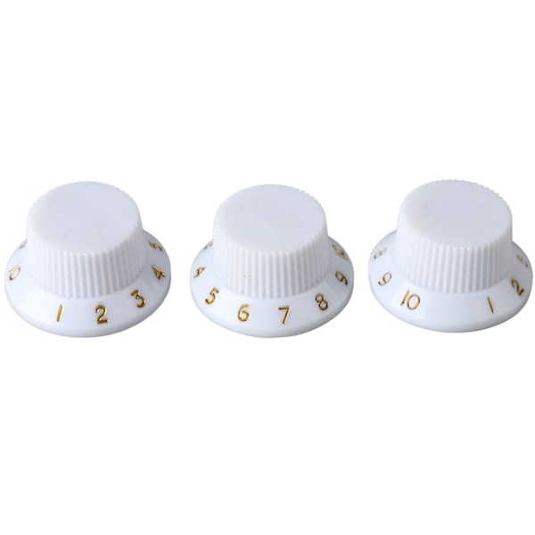 3PCS Potentiometer Vridknappar Tonvolymkontrollratt Ersättning för elgitarr Bas Vitknopp Guldbokstäver