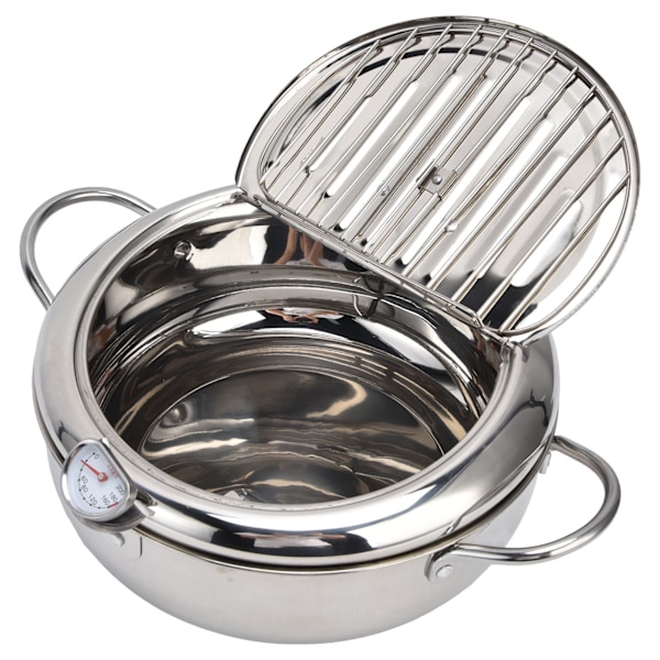 304 Stekepanne i rustfritt stål Temperaturkontrollert minifryer med termometer for kjøkken Rustfritt stål Farge 304 rustfritt stål 24cm / 9.4in