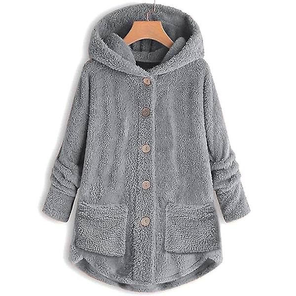 Huva Teddybjörn Jacka för Kvinnor i Solid Grå 3XL