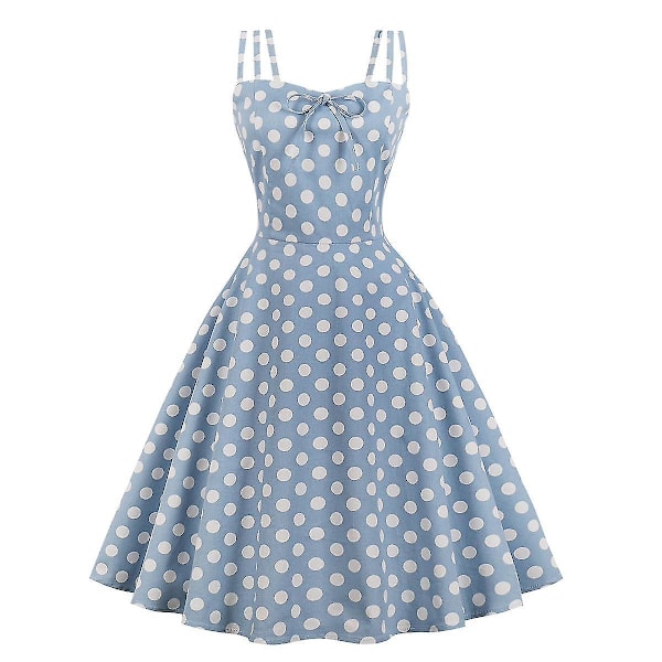 Hepburn Retro 50s 60s Rockabilly Sleeveless Swing Evening Dress - Blue XL