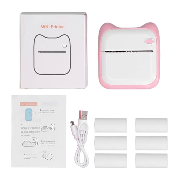 Termisk Skrivare Bluetooth Direktanslutning USB-Laddning 203DPI 1000mAh Portabel Mini Bildskrivare med Skrivarpapper Rosa