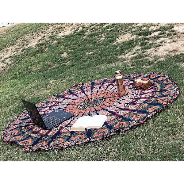 Rund Strandteppe Gobeleng Trykk Piknik Matte Strandteppe Gobeleng