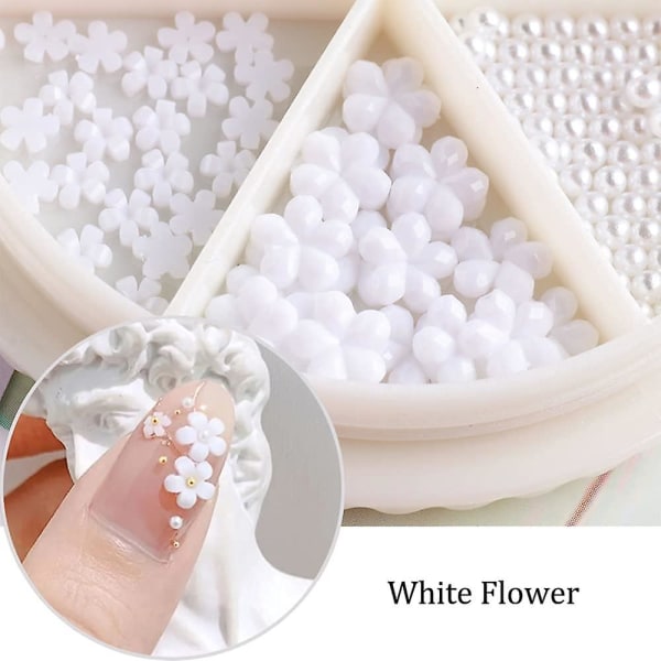Blomster Nail Charms Nail Art Dekaler Bokser Perle Glitter Nail Decoration Supplies White Flower Pearl Ball Design Mix Set Diy Akryl Nail Art Accessories