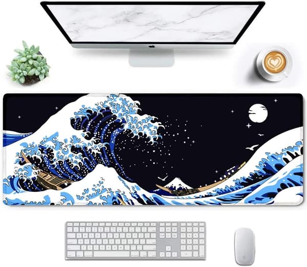 Gaming Musemåtte 800 x 300 mm Japan Kunst Kanagawa Surf og Sort M