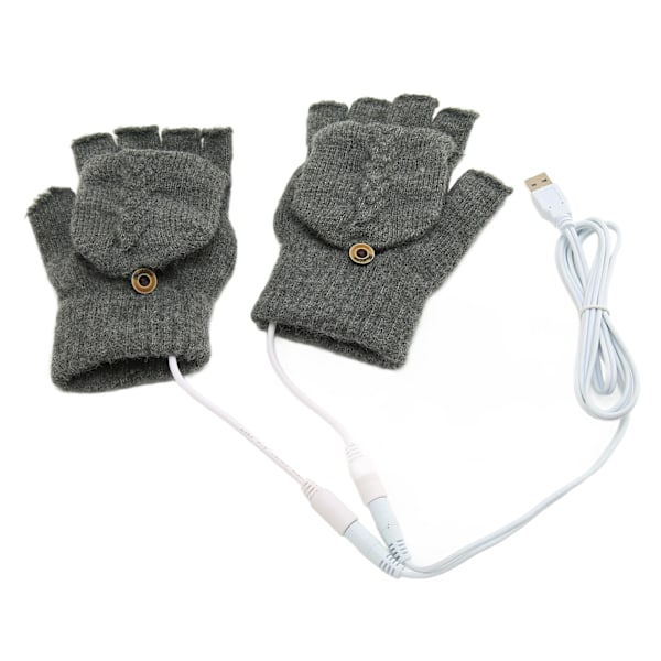 USB Warmer Uppvärmda Handskar Flip Half Fingerless Elektroniska Stickade Handhandskar för män Kvinnor Vinter Mörkgrå