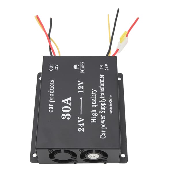 Bilstrømomformer 30A 24V til 12V DC Svart 300A Uttak Adapter for Kjøleskap DVD VCD CD