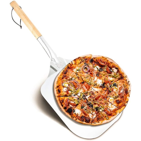 Pizzapusher, aluminium pizzaskall, pizzaskall, pizzaskall med stor overflate, praktisk trehåndtak, lett å oppbevare, praktisk å bruke, dress