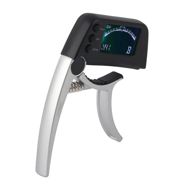 Gitarr Capo Tuner Zinklegering ABS 2 i 1 klämma med LCD Kompatibel med akustisk elektrisk klassiska UkuleleSilver