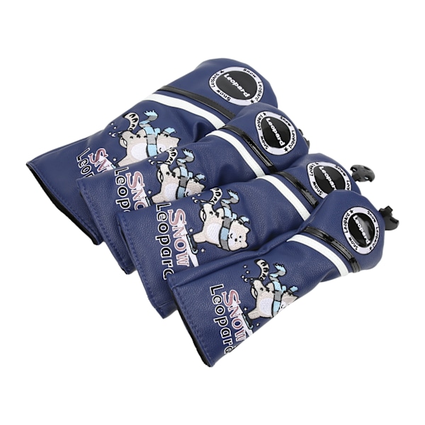 4 stk 1/3/5/UT Golf Tre Headcovers Tegneserie Snøleopard Mønster PU Lær Head Covers Sett