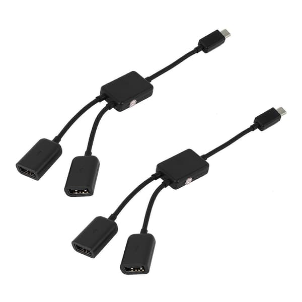 2X Micro-USB-värdkabel, Micro-USB-hane till 2X Typ A Dubbel USB-hona OTG-adapterkonverterare för Android-surfplatta svart Black
