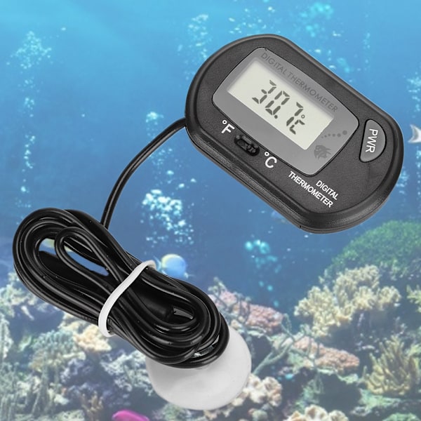 Digital LCD-sensor Akvarium Vattentermometer Styrenhet Kabelansluten Fish Tank Tillbehör svart