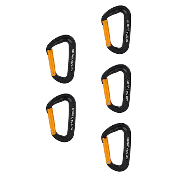 5 stk. Klatrekarabiner i Aluminium Legering 12KN (2697 Lbs) Heavy Duty D-Ring Karabiner Klips til Camping Vandreture Udendørs Sort Guld