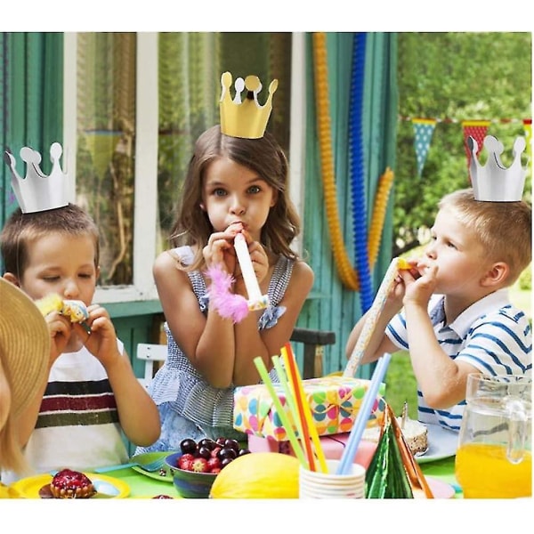 20-osainen kruunupaperihattu Syntymäpäiväjuhlien rekvisiittakoristeet lapsille (kulta + hopea)