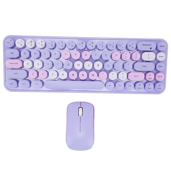 Tangentbord Mus Combo 2,4 GHz trådlöst söt Retro 68 runda knappsatser 3 DPI Tangentbord och mus för Family Office Gaming Lila tema