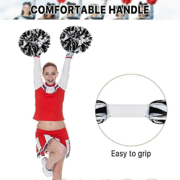 4 stk. cheerleading-pomponer til cheerleader-kostume til kvinder, 2 par cheer-pomponer Black White