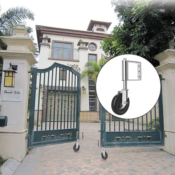 Spring-loaded gate wheels, aging-resistant, rubber gate wheels, heavy-duty wheels with universal mounting plate compatible with wooden gates