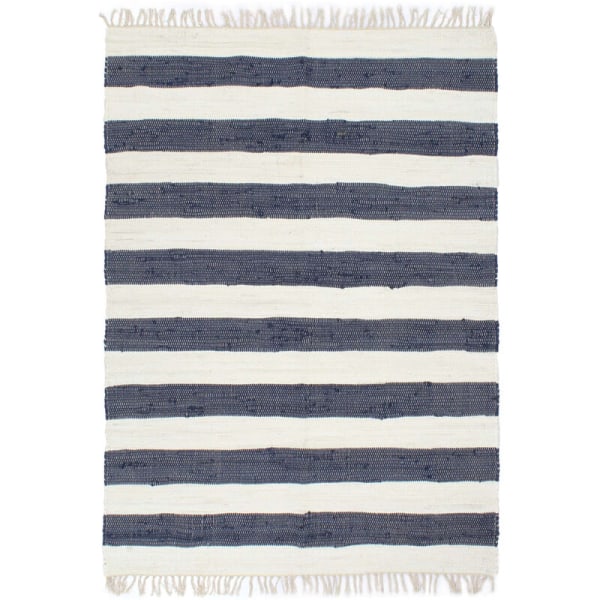 Käsin kudottu chindi-matto Puuvilla 160x230 cm Sininen ja valkoinen
