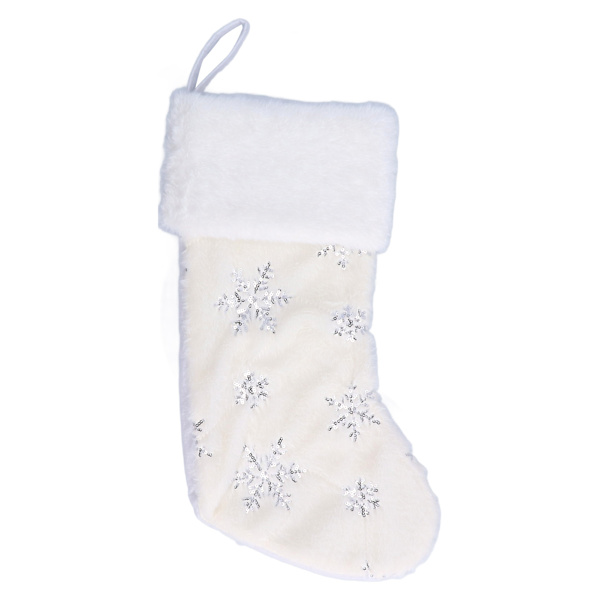 Polyester julstrumpa hängsmycke med broderi snöflinga mönster julgran dekoration prydnad Silver