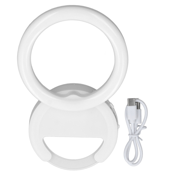Clip On Ringlys til telefon 180 graders rotation 3 farver LED Selfie Ringlys til telefon Tablets Bærbare computere Hvid