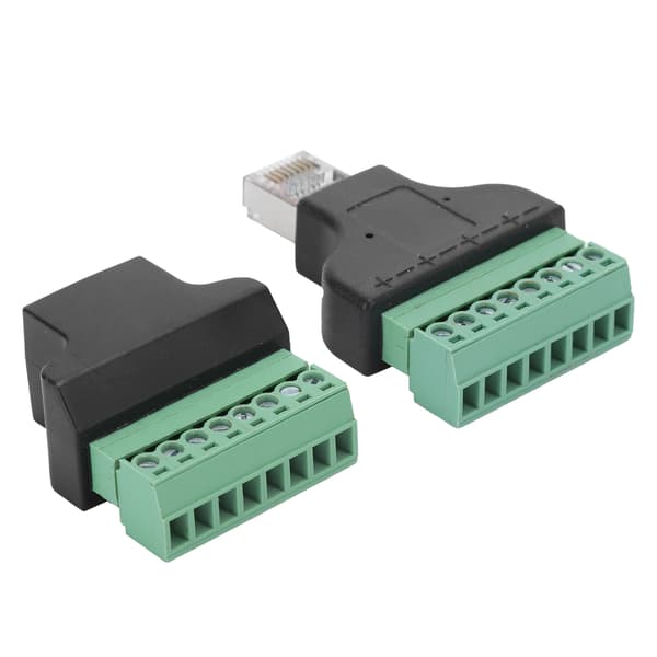 2 stk. RJ45 hun han til skrueterminal 8-polet CCTV digital DVR-adapterstik