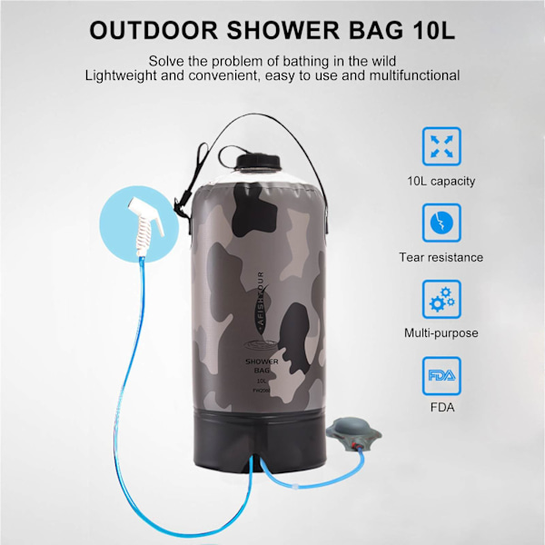 10L Camping Duschväska Utomhus Duschväska PVC Bärbar Solar Duschväska Camping Vattenförvaringsväska