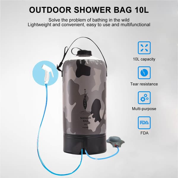 10L Campingbruserpose Udendørs Bruserpose PVC Bærbar Solbruserpose Camping Vandopbevaringspose