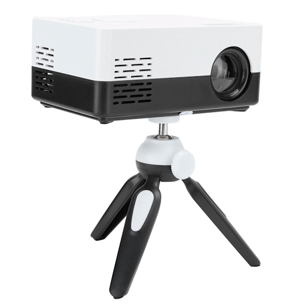 Mini Bærbar Projektor LED Hjemmekino Videospiller Projektor med Stativ 100‑240V Svart Hvit EU-kontakt