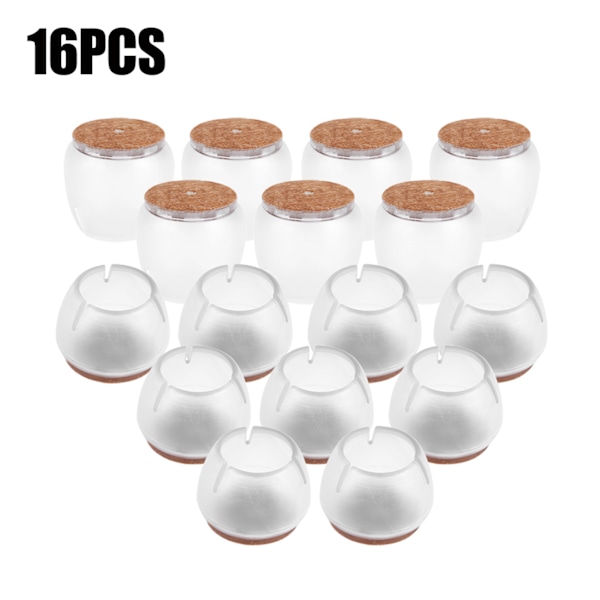 16 stk Transparent PVC Bordstol Møbel Ben Skridsikker Fodhætte Kopper Dæksler Gulvbeskyttelse M