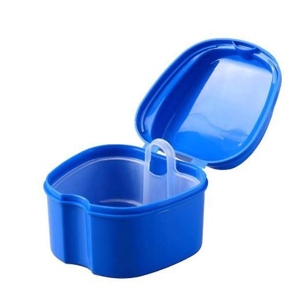 Proteseetui, Protese Bath Box Case Tannkjeveortopedisk holder, Falske tenner Oppbevaringsboks med sil Dark blue