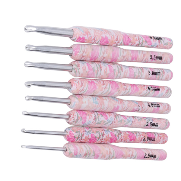 8 st Virknål Set Utskrift Aluminium Hantverk DIY Färgglad virknål Ergonomisk sticknål för stickare för sömnad Smash Flower
