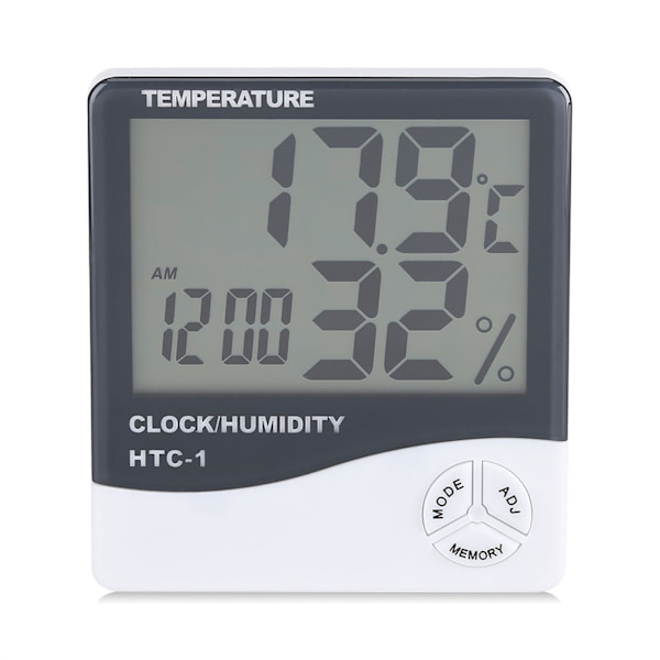 Digital LCD Indendørs Termometer Hygrometer Temperatur Luftfugtighedsmåler med vækkeur