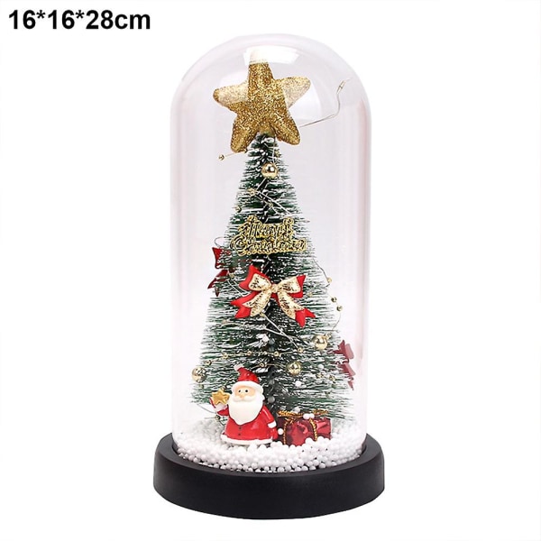 Juletræ i glaskuppel Lille juletræsbelysning Desktop Ornament Glødende Mini Xmas Tree