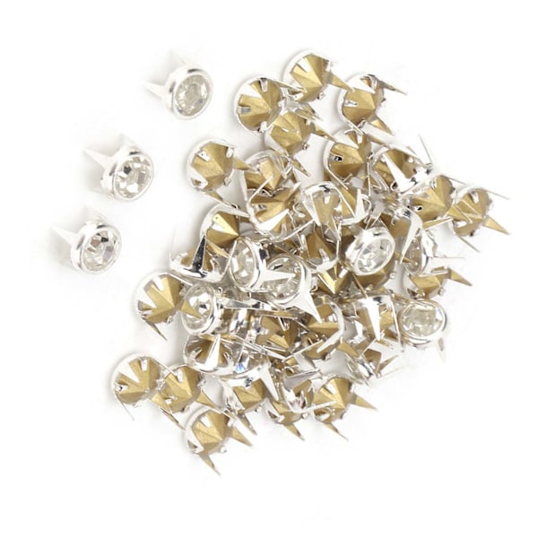 50 kpl 7 mm DIY Hopeakäpäläinen Pyöreä A-Luokan Kristalli Strass Hanttöille ja Koristeluun (Valkoinen)