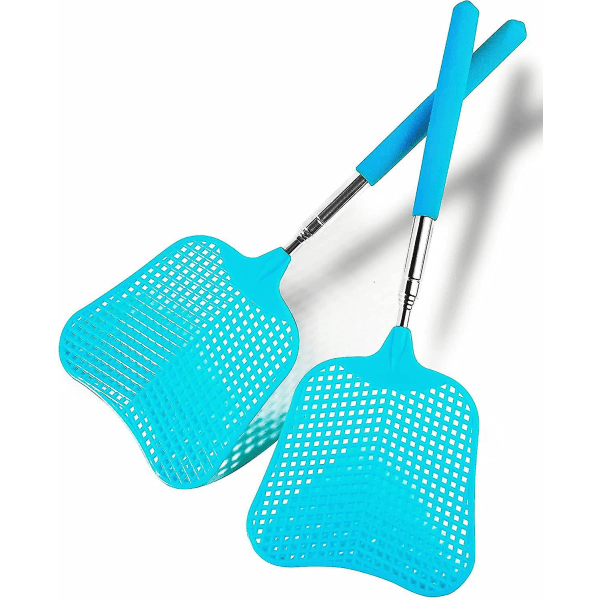 2-pack flugsmällare, teleskopiska flugsmällare, handtag i rostfritt stål för flugsmällare (blå)