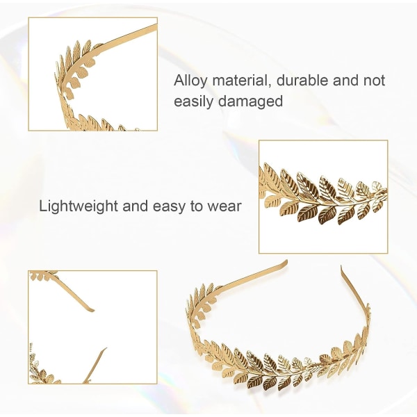 Set med 3 guld-Laurel Leaf Headpieces för flickor, Grek Gold Leaf Pannband, Brudband, Bohemian Headdress, Gold Hårklämmor (guld)