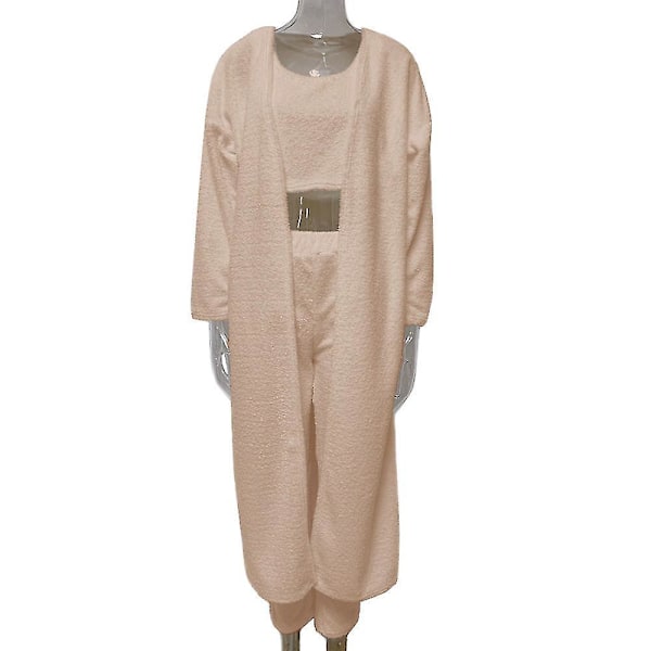 Teddy Lounge Wear -setti - Naisten 3-osainen pörröinen pyjama-asu (XL, Kameli)