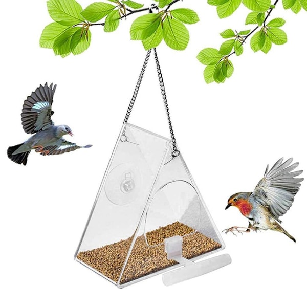 Fågelmatare Klar Akryl Hängande Wild Bird Feeder Fröbricka för inomhus och utomhus trädgård