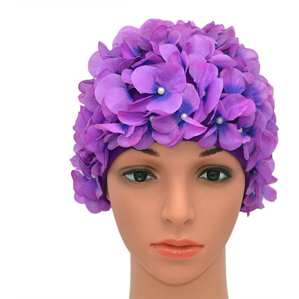 【NX】Lilla retro blomstret badehætte til kvinder