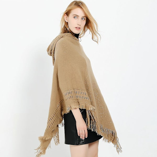 Vinter Oversized Strikket Hætteponcho Kappe til Kvinder