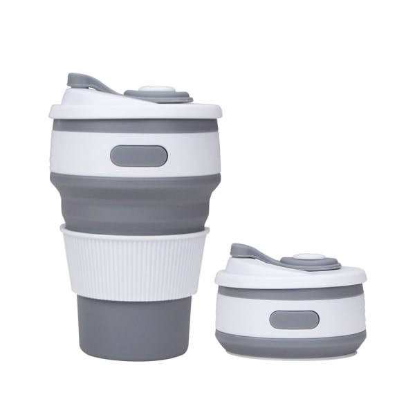Sammenleggbart kaffekopp silikondeksel med lokk (350 ml, BPA-fri gjenbrukbar kaffekopp)